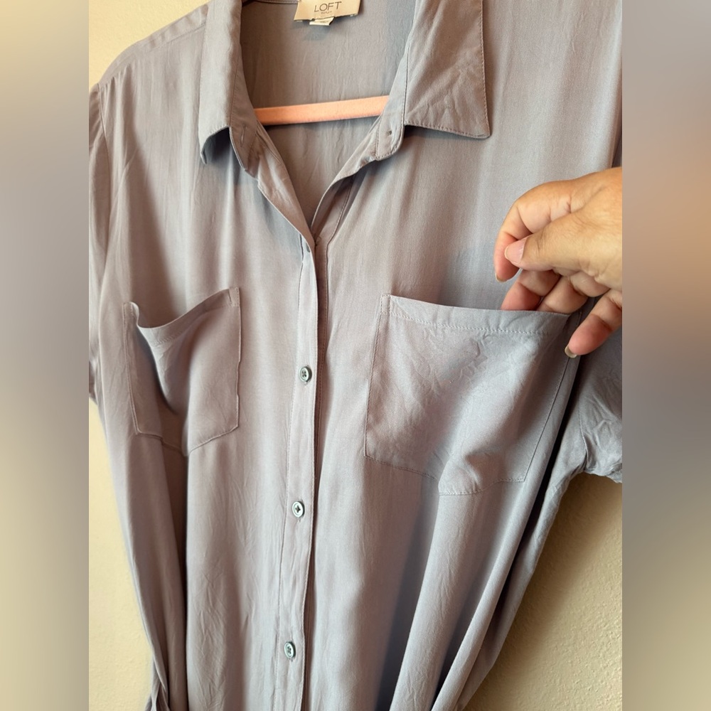 LOFT Light Gray Button-Up Mini Dress - Picture 10 of 10